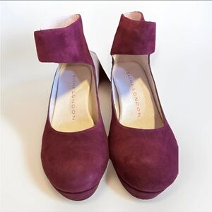 SACHA LONDON Valeria in Rare Bordo Suede Women’s Pumps With Ankle Strap Sz 9 NIB